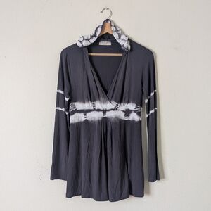 Boston Proper Sport Tie Dye Hooded Top Medium Charcoal Gray White Modal Blen